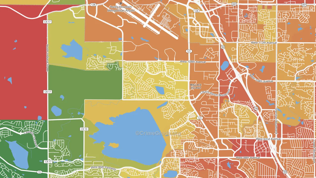 Walnut Grove, Broomfield, CO Map of Vehicle Theft Rates