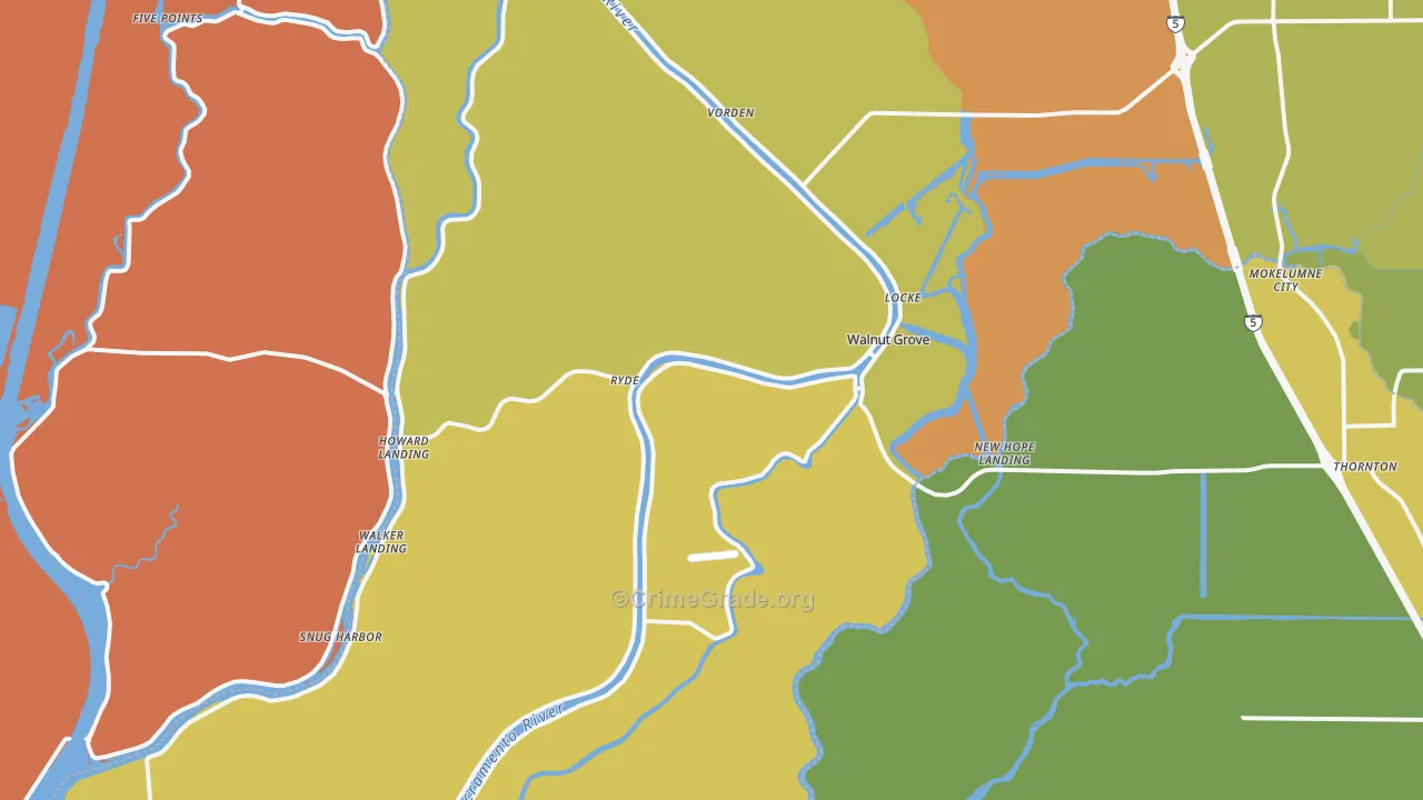 Walnut Grove, CA Map of Vehicle Theft Rates