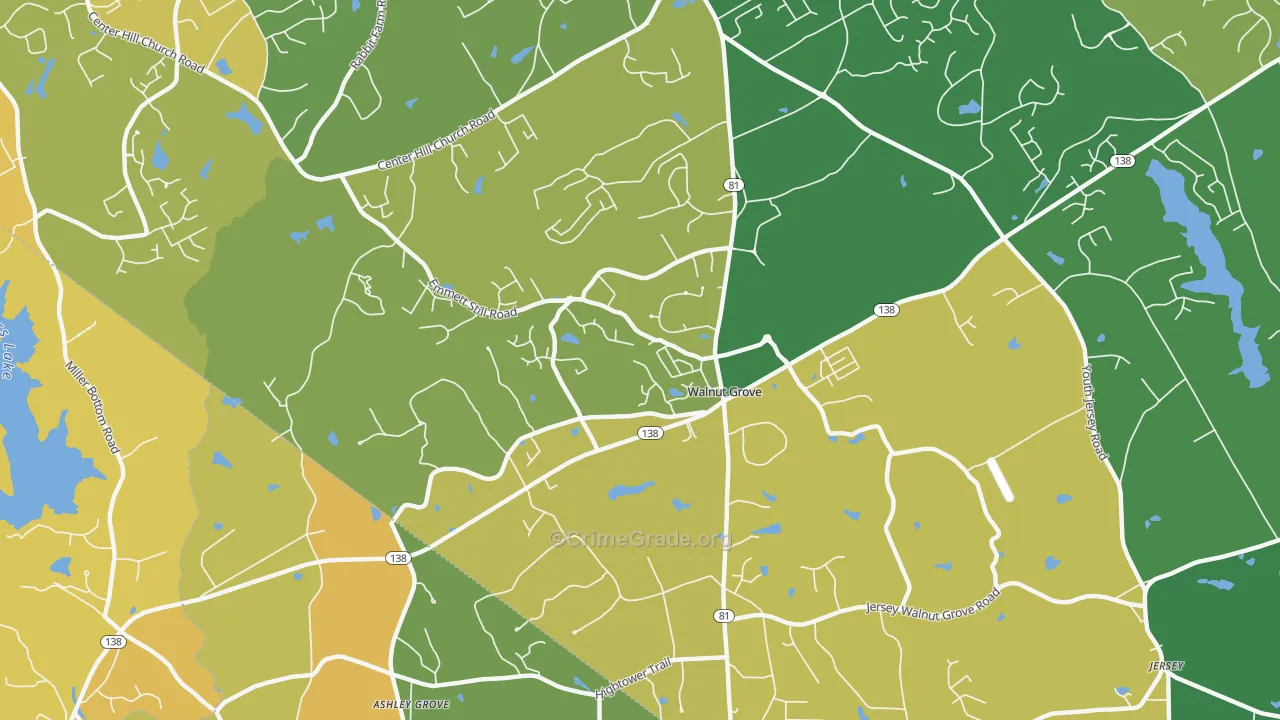 Walnut Grove, GA Map of Vehicle Theft Rates