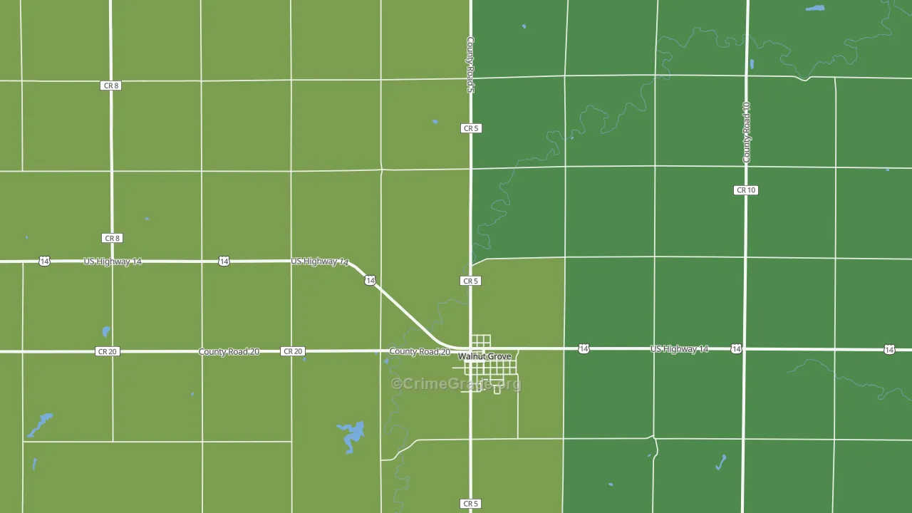 Walnut Grove, MN Map of Vehicle Theft Rates
