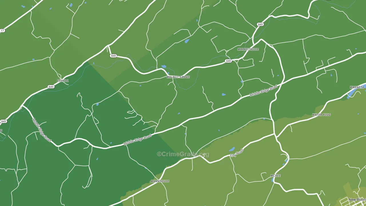 Walnut Grove, PA Map of Vehicle Theft Rates