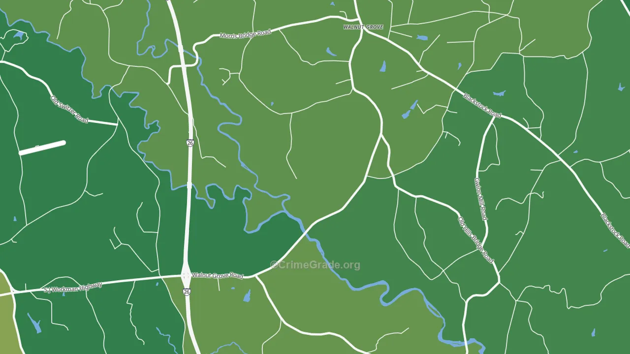 Walnut Grove, SC Map of Vehicle Theft Rates