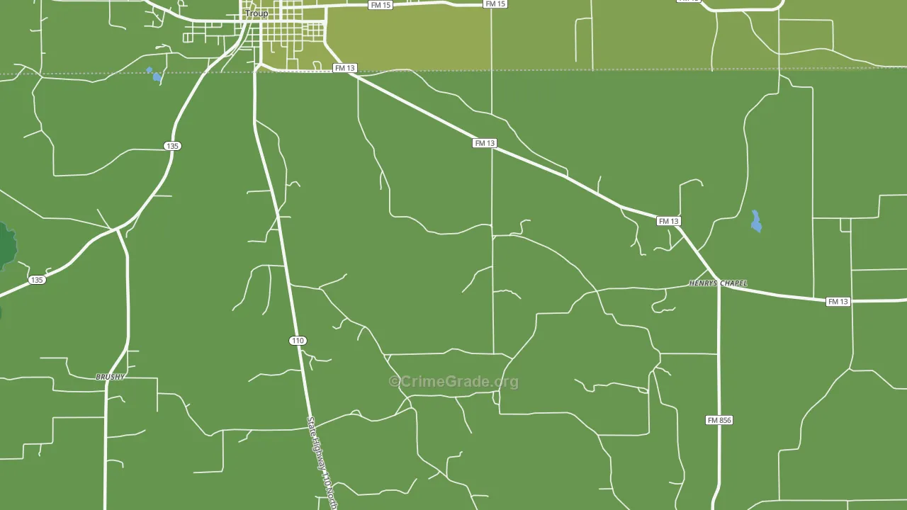 Walnut Grove, TX Map of Vehicle Theft Rates