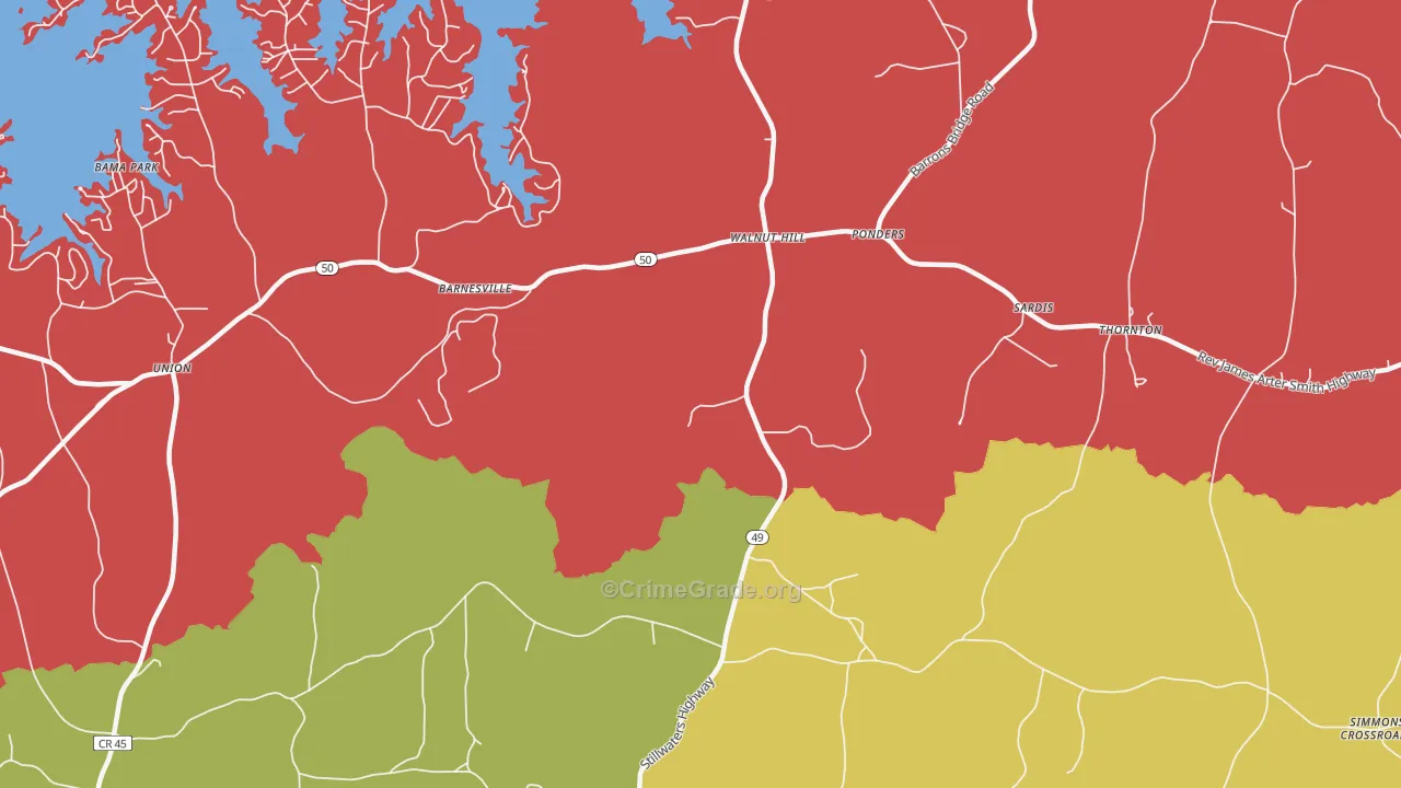 Walnut Hill, AL Map of Vehicle Theft Rates
