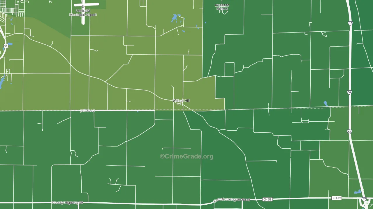 Walnut Hill, IL Map of Vehicle Theft Rates