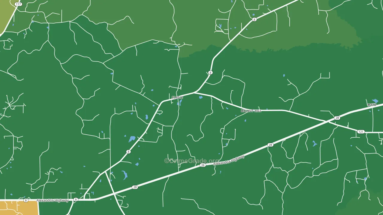 Walnut Hill, LA Map of Vehicle Theft Rates