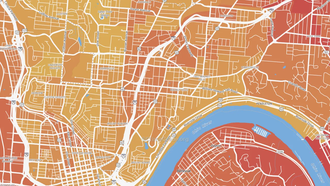 Walnut Hills, Cincinnati, OH Map of Vehicle Theft Rates