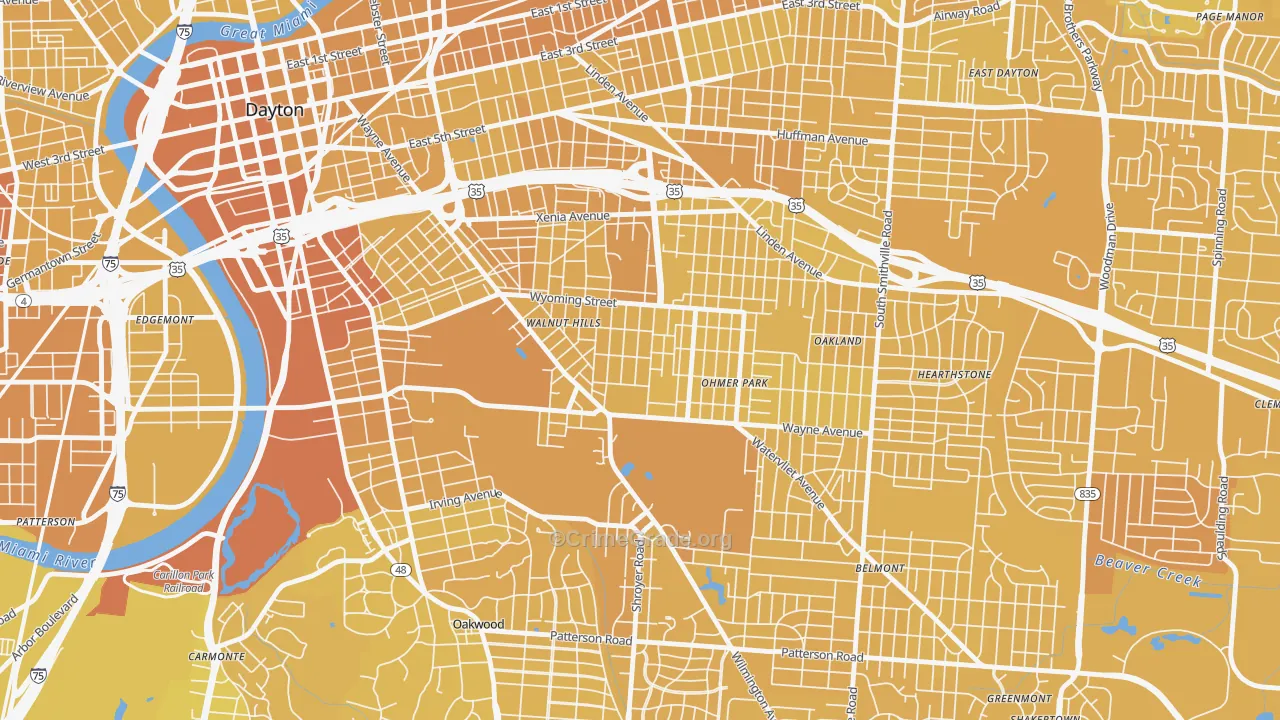 Walnut Hills-Dayton, Dayton, OH Map of Vehicle Theft Rates