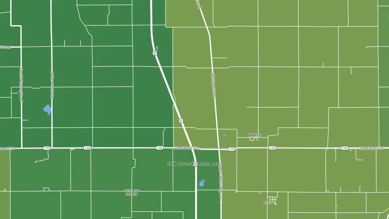 Walnut, IN Map of Vehicle Theft Rates