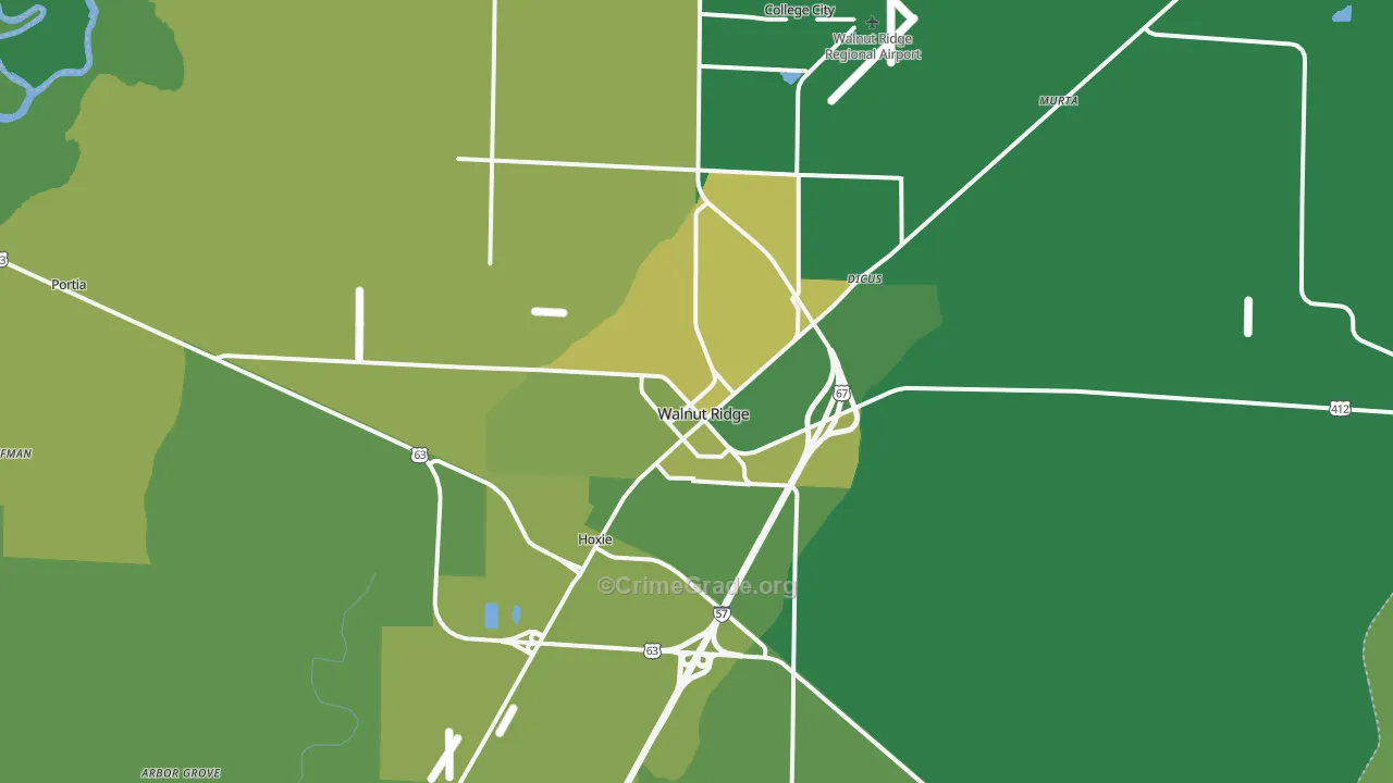 Walnut Ridge, AR Map of Vehicle Theft Rates