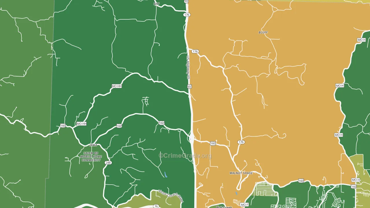 Walnut Shade, MO Map of Vehicle Theft Rates