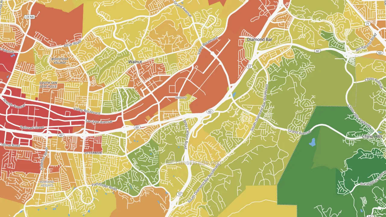 Walnut Valley, Diamond Bar, CA Map of Vehicle Theft Rates