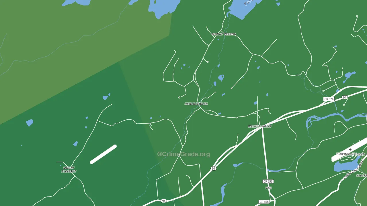 Walnut Valley, NJ Map of Vehicle Theft Rates