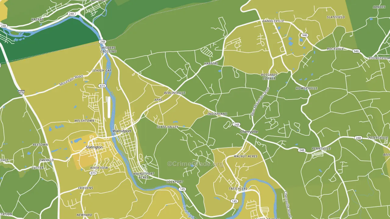 Walnutport, PA Map of Vehicle Theft Rates
