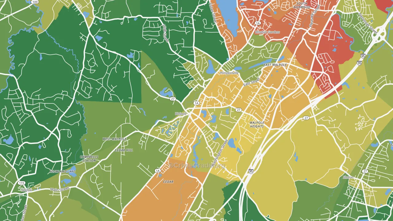 Walpole, MA Map of Vehicle Theft Rates
