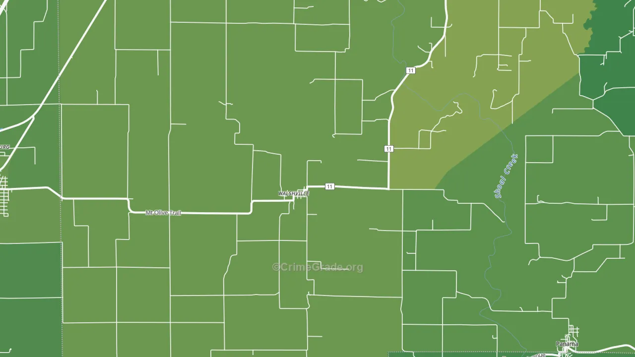Walshville, IL Map of Vehicle Theft Rates