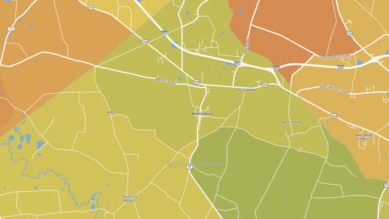 Walstonburg, NC Map of Vehicle Theft Rates