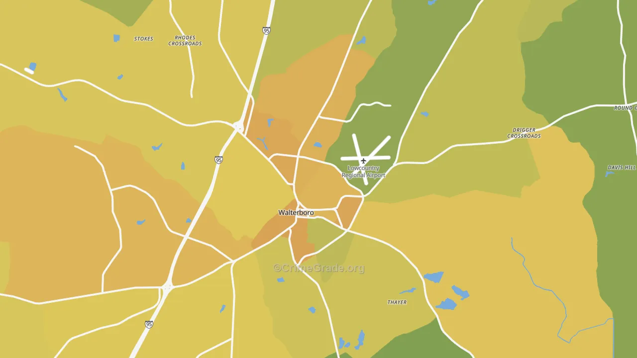 Walterboro, SC Map of Vehicle Theft Rates