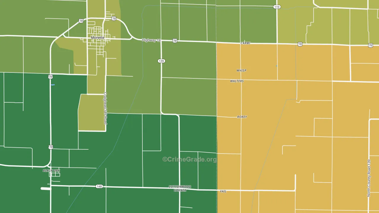 Walters, AR Map of Vehicle Theft Rates