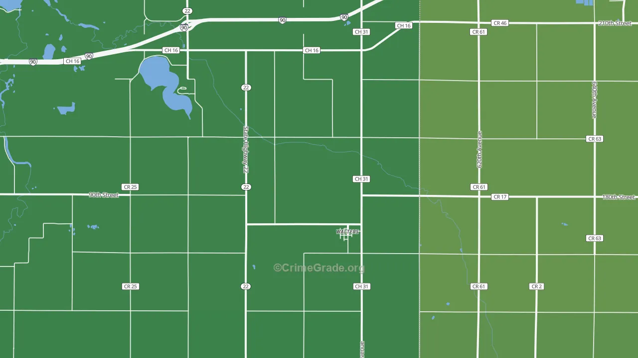 Walters, MN Map of Vehicle Theft Rates