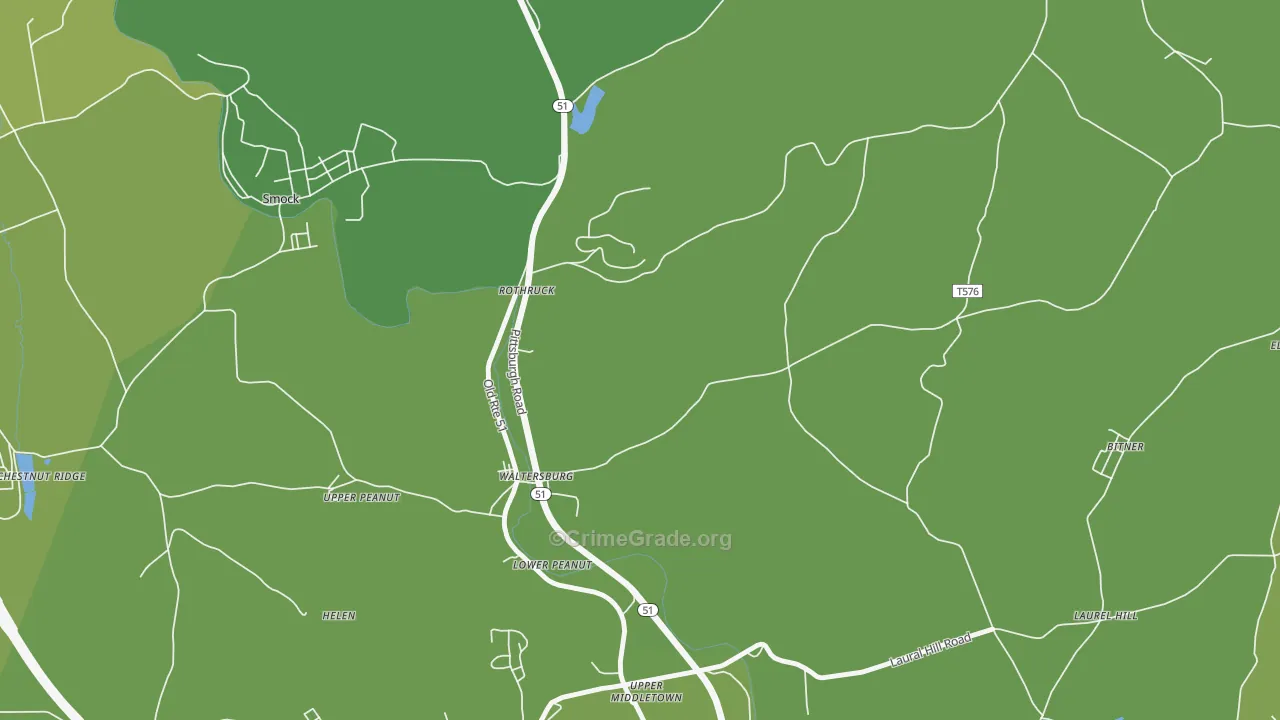 Waltersburg, PA Map of Vehicle Theft Rates