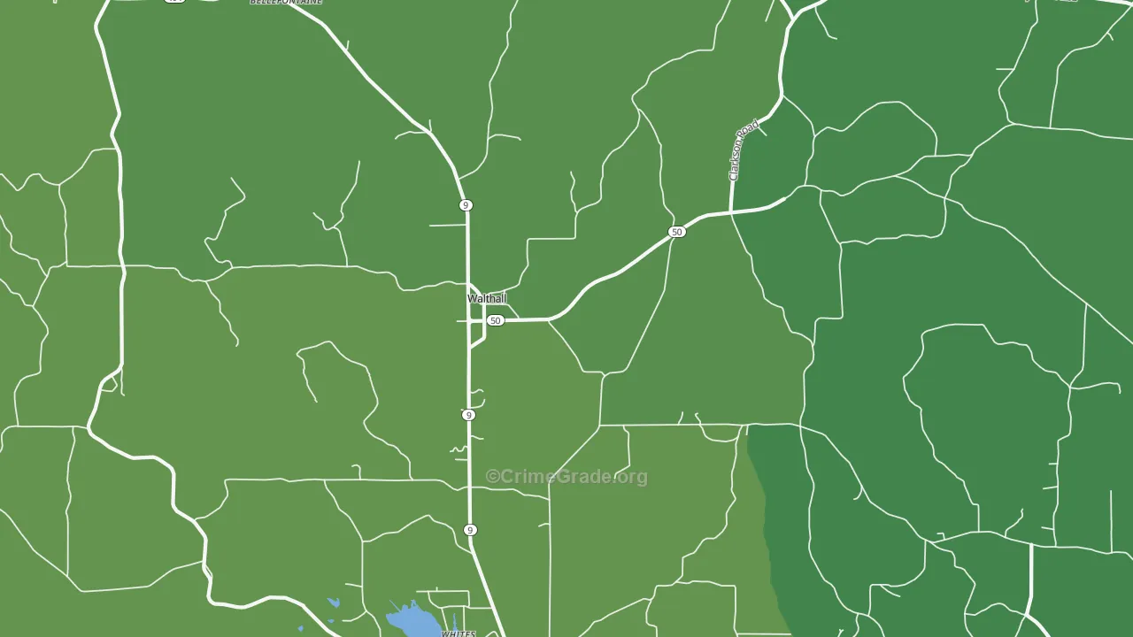 Walthall, MS Map of Vehicle Theft Rates