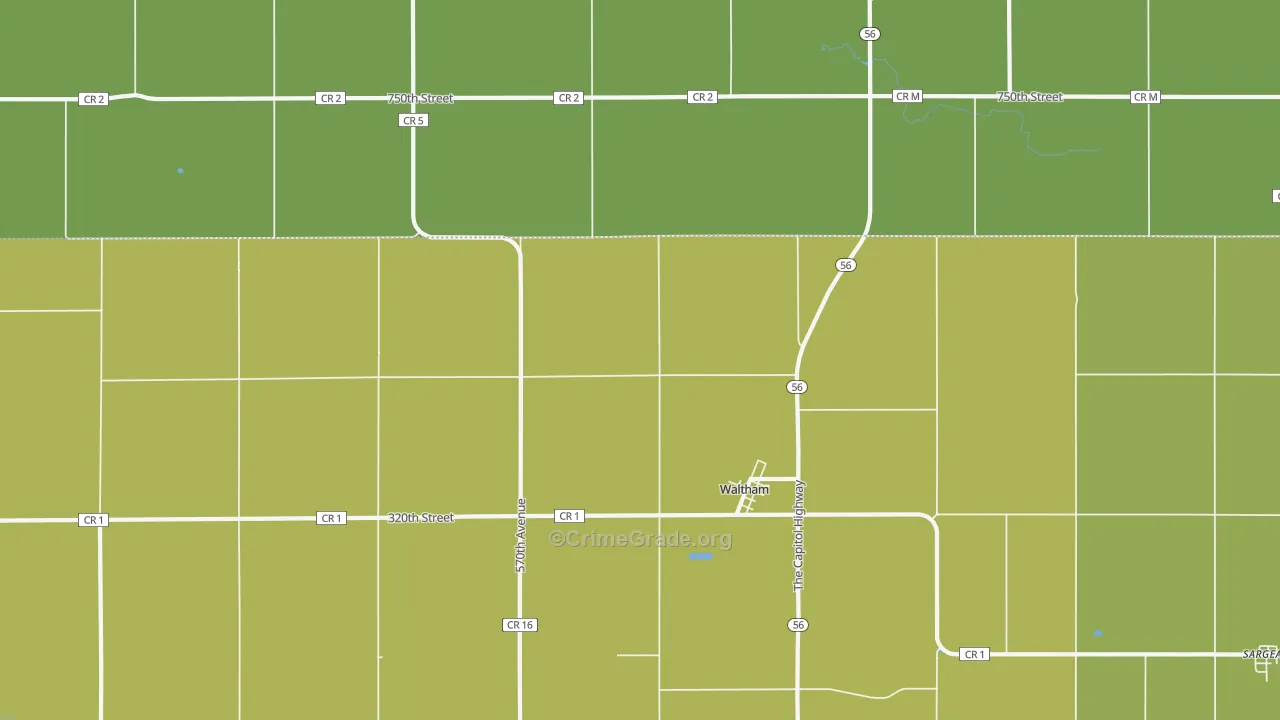 Waltham, MN Map of Vehicle Theft Rates