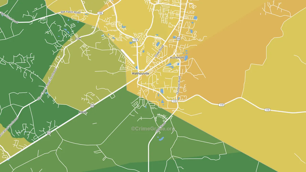Walthourville, GA Map of Vehicle Theft Rates