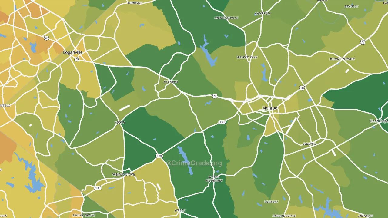 Walton County, GA Map of Vehicle Theft Rates