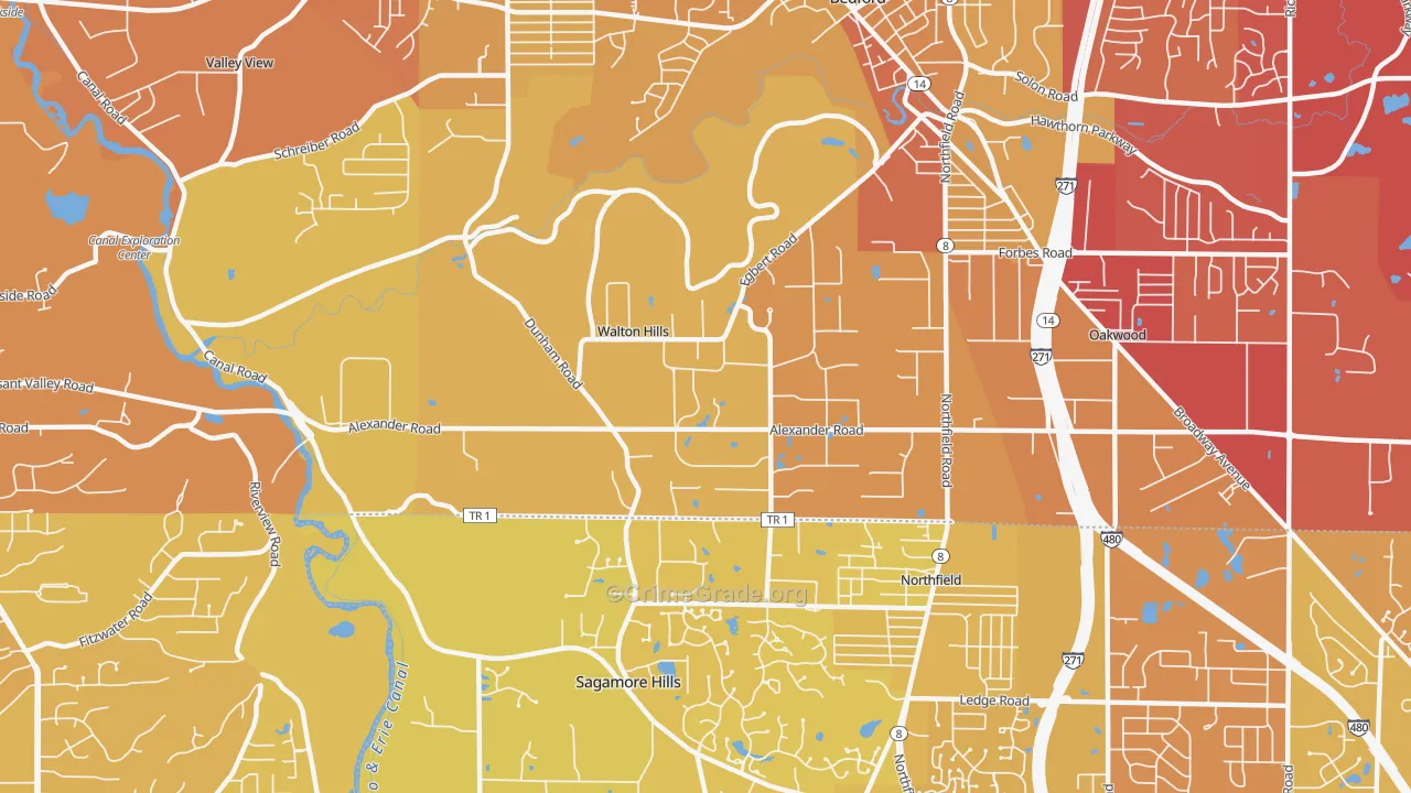 Walton Hills, OH Map of Vehicle Theft Rates