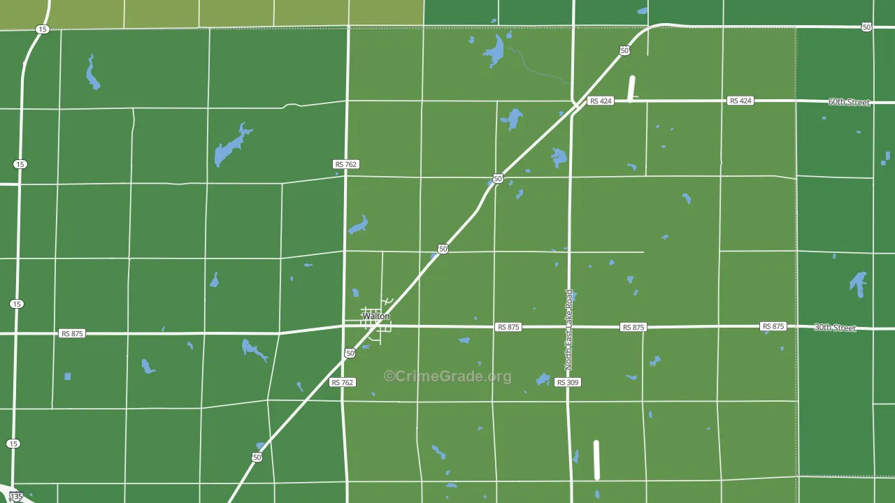 Walton, KS Map of Vehicle Theft Rates