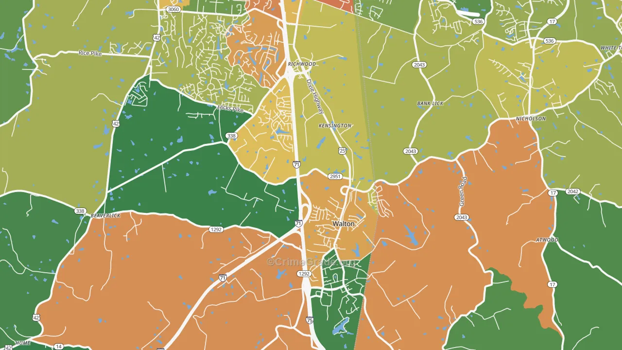 Walton, KY Map of Vehicle Theft Rates