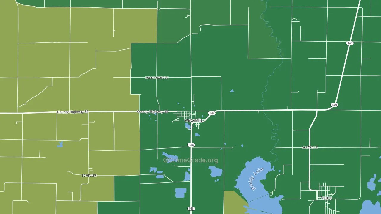 Waltonville, IL Map of Vehicle Theft Rates