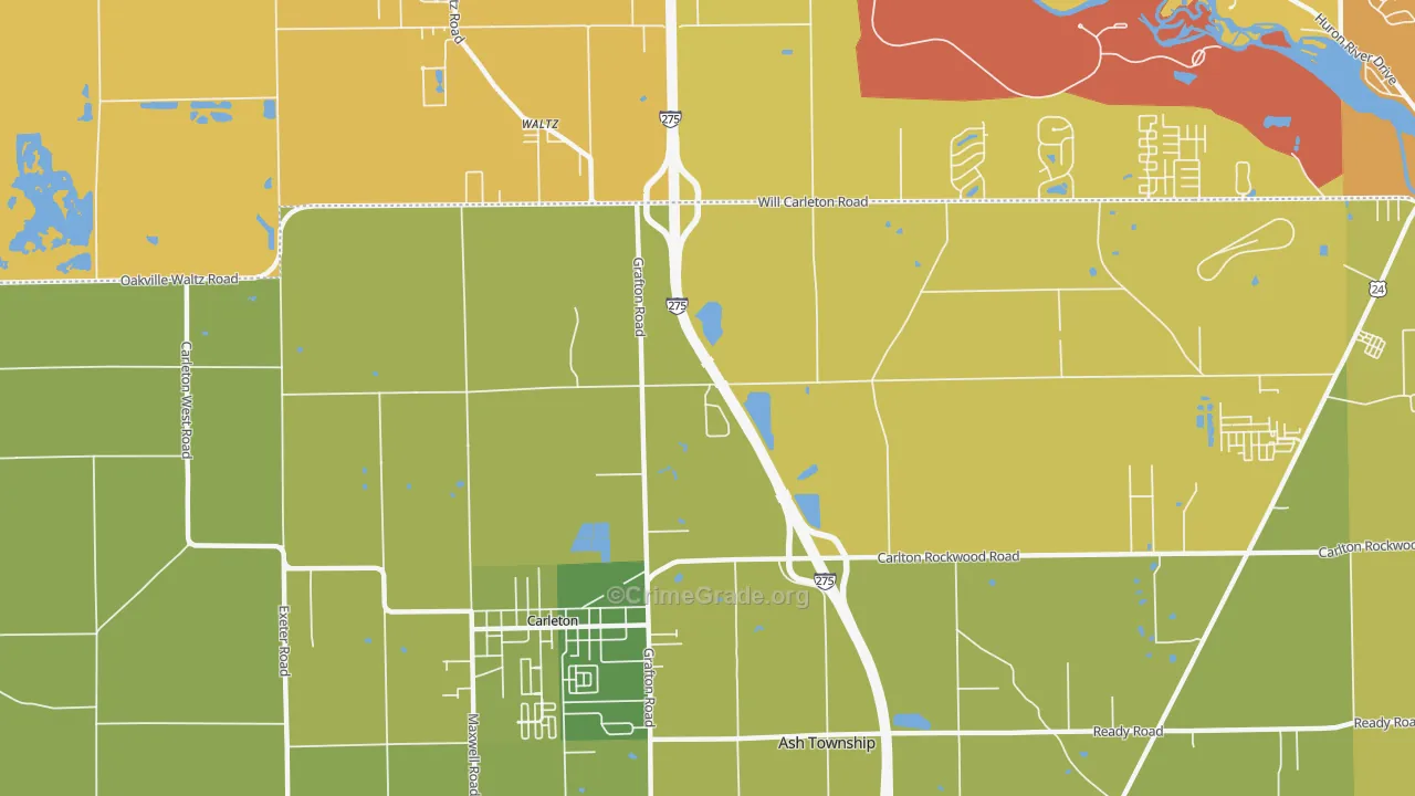 Waltz, MI Map of Vehicle Theft Rates