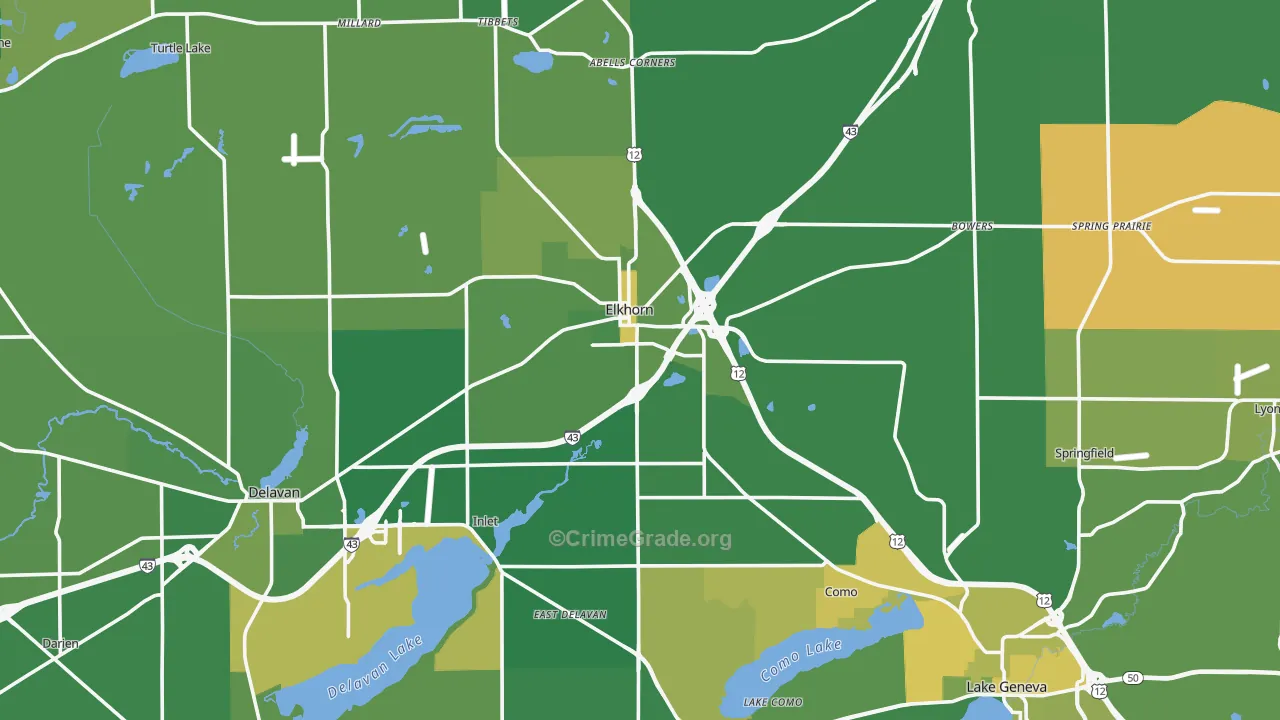 Walworth County, WI Map of Vehicle Theft Rates