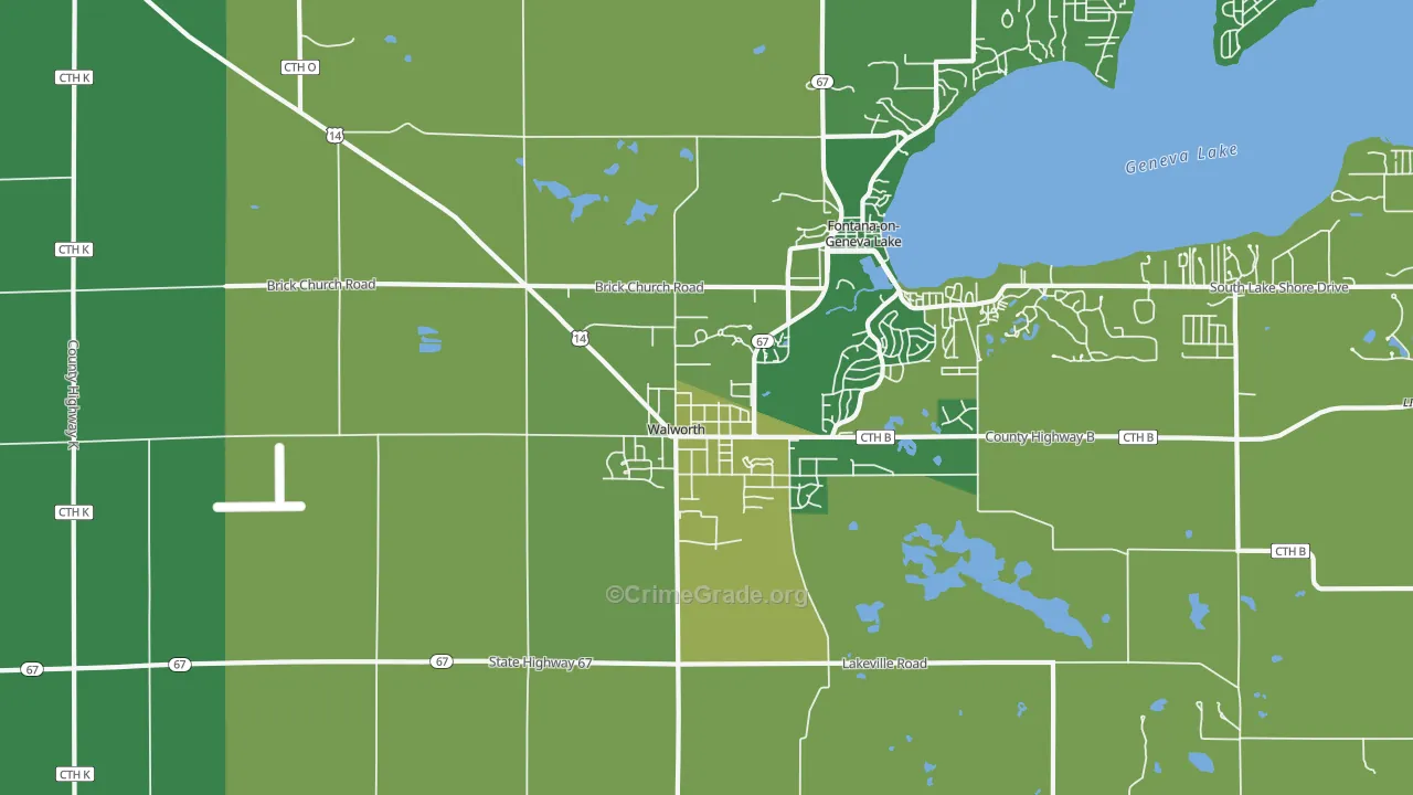 Walworth, WI Map of Vehicle Theft Rates