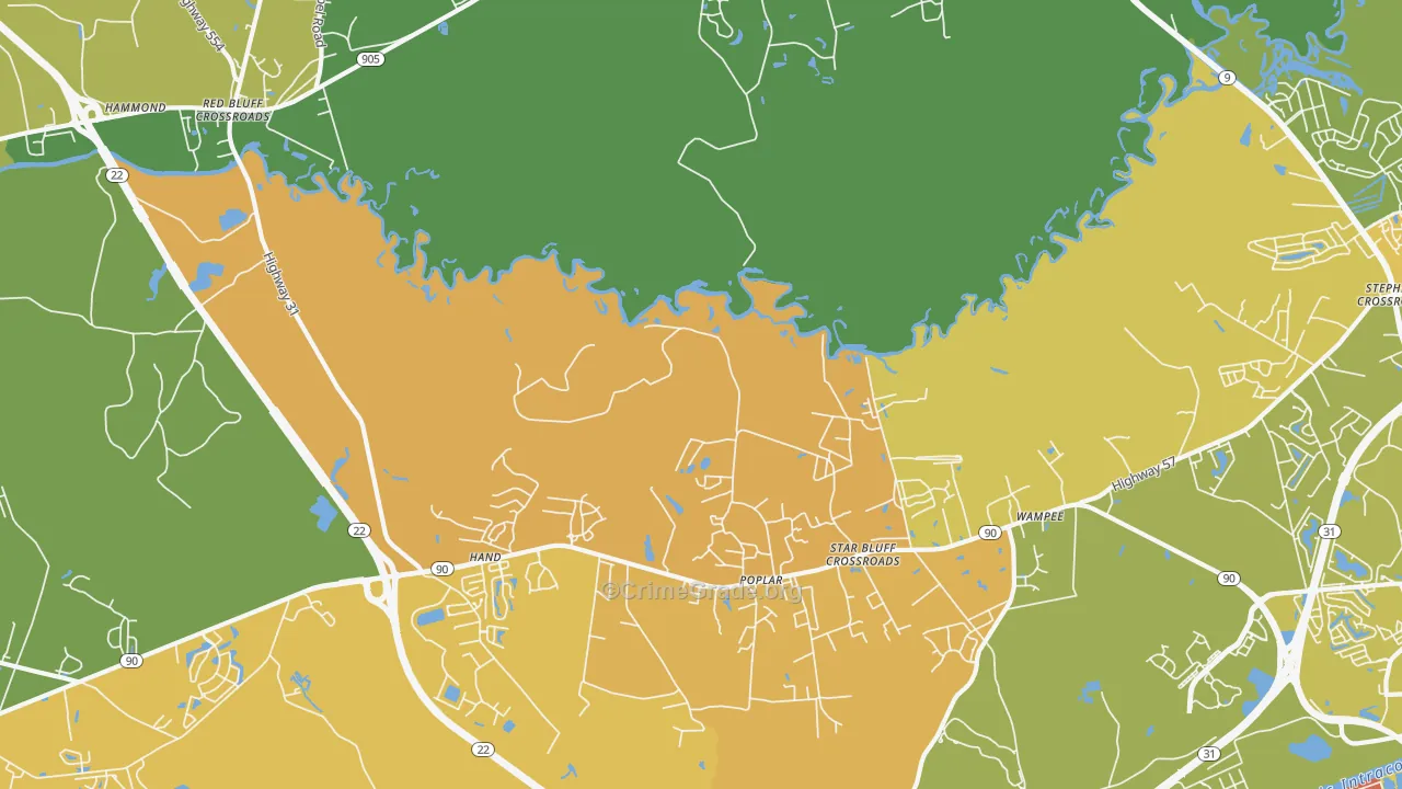 Wampee, SC Map of Vehicle Theft Rates