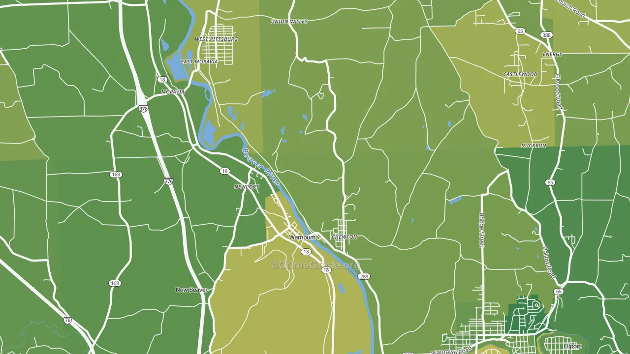 Wampum, PA Map of Vehicle Theft Rates