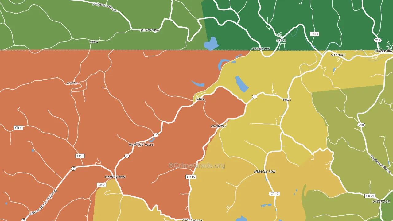 Wana, WV Map of Vehicle Theft Rates