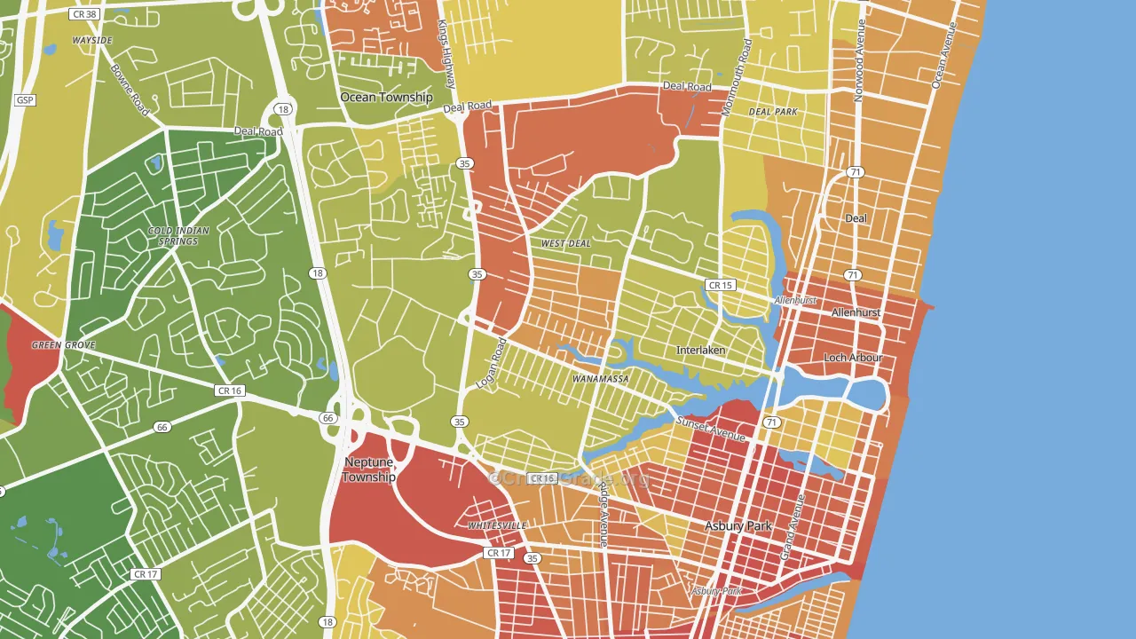 Wanamassa, NJ Map of Vehicle Theft Rates