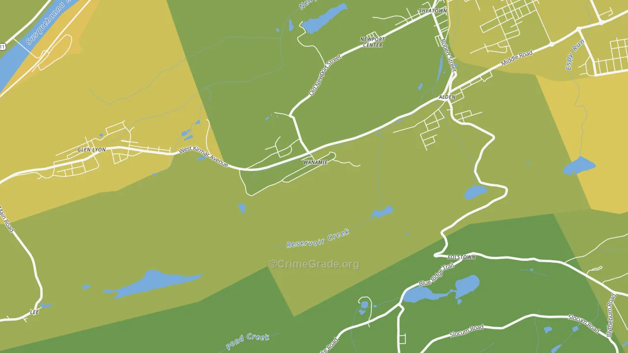 Wanamie, PA Map of Vehicle Theft Rates