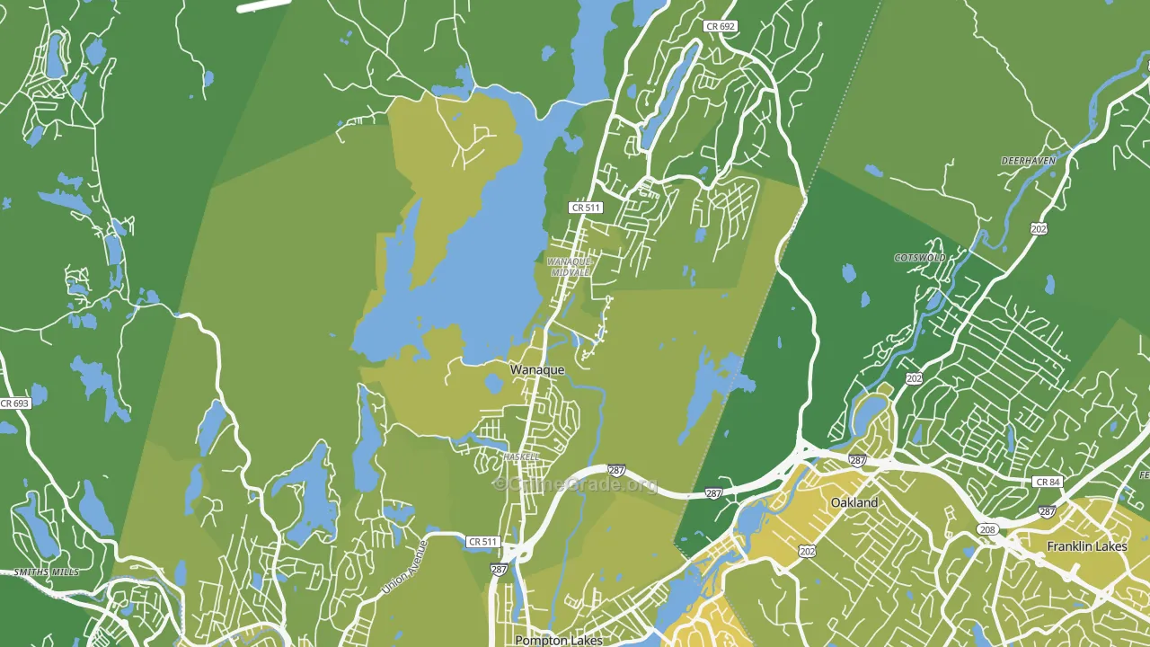 Wanaque, NJ Map of Vehicle Theft Rates