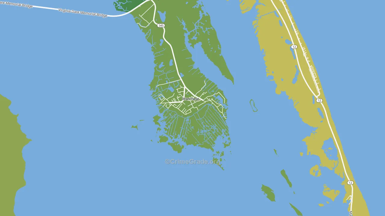 Wanchese, NC Map of Vehicle Theft Rates