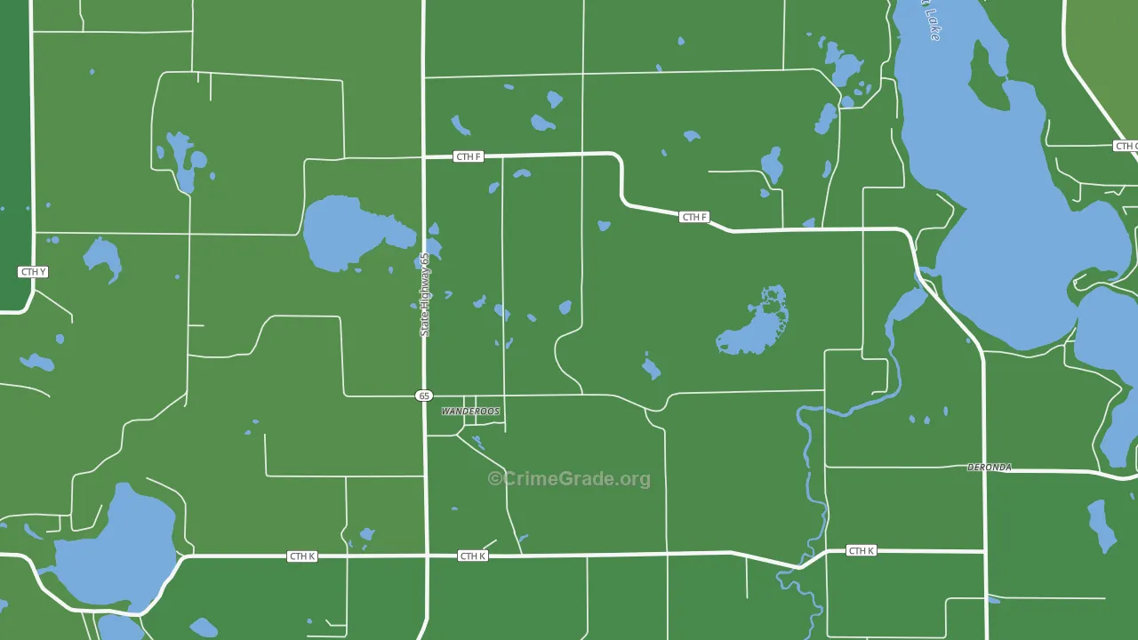 Wanderoos, WI Map of Vehicle Theft Rates