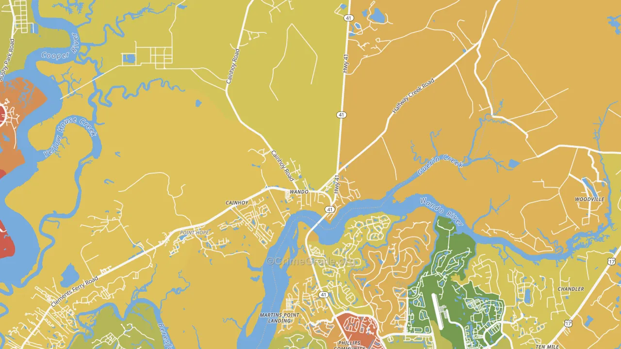 Wando, SC Map of Vehicle Theft Rates