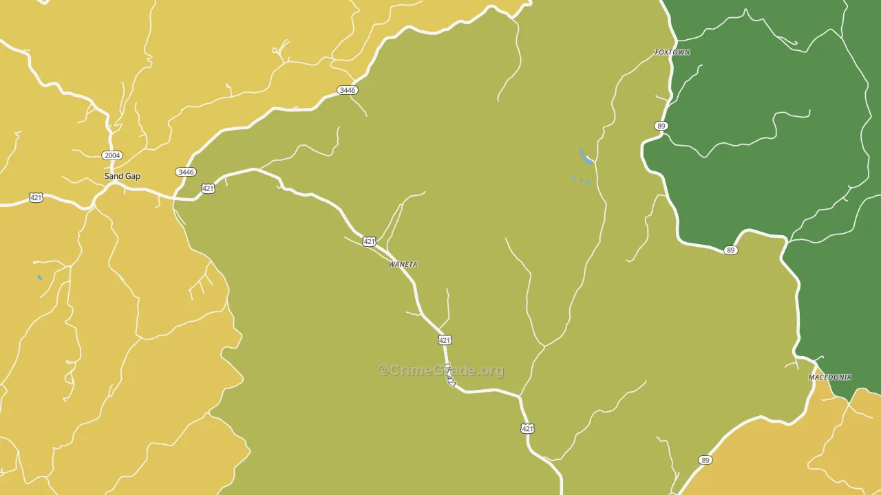 Waneta, KY Map of Vehicle Theft Rates