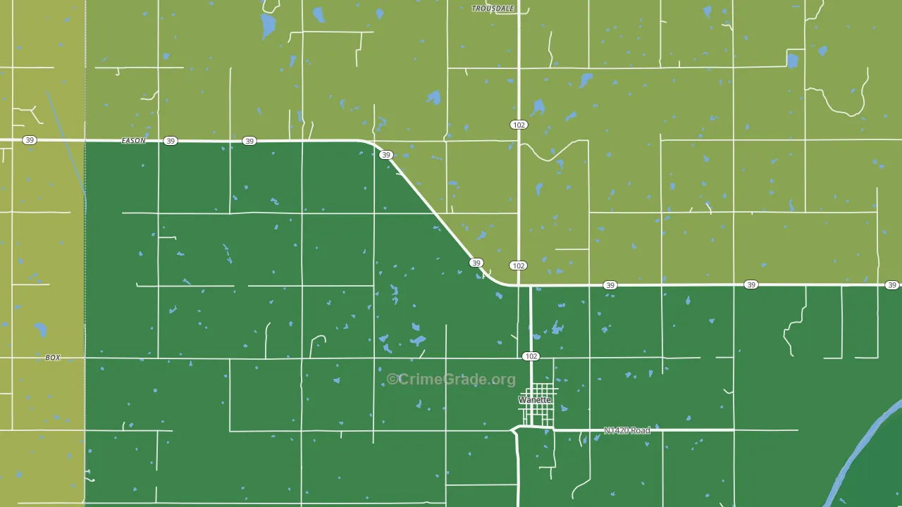Wanette, OK Map of Vehicle Theft Rates