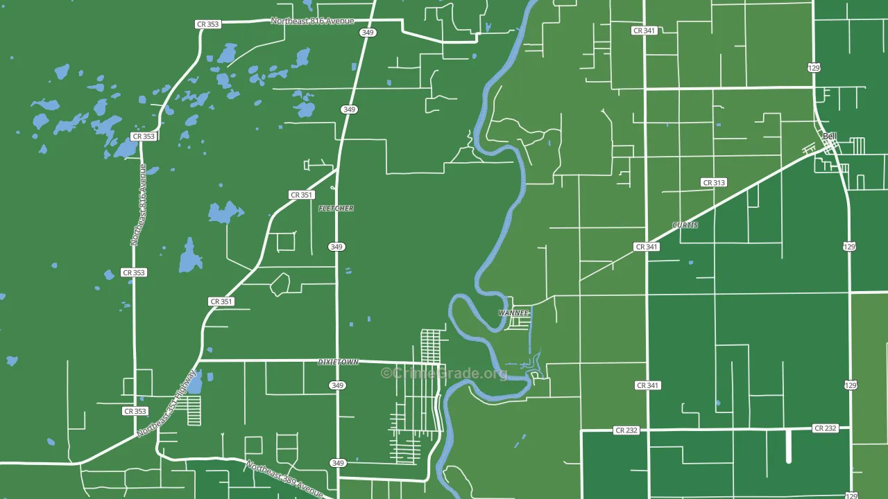 Wannee, FL Map of Vehicle Theft Rates