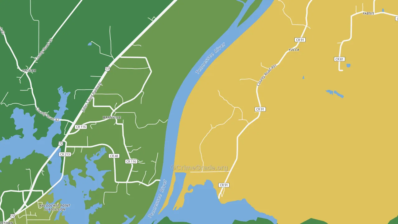 Wannville, AL Map of Vehicle Theft Rates