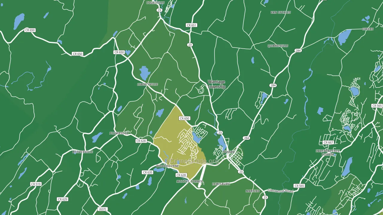 Wantage, NJ Map of Vehicle Theft Rates
